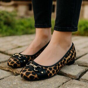 COLE HAAN Calf Hair Leather Flats in Leopard Print 6.5